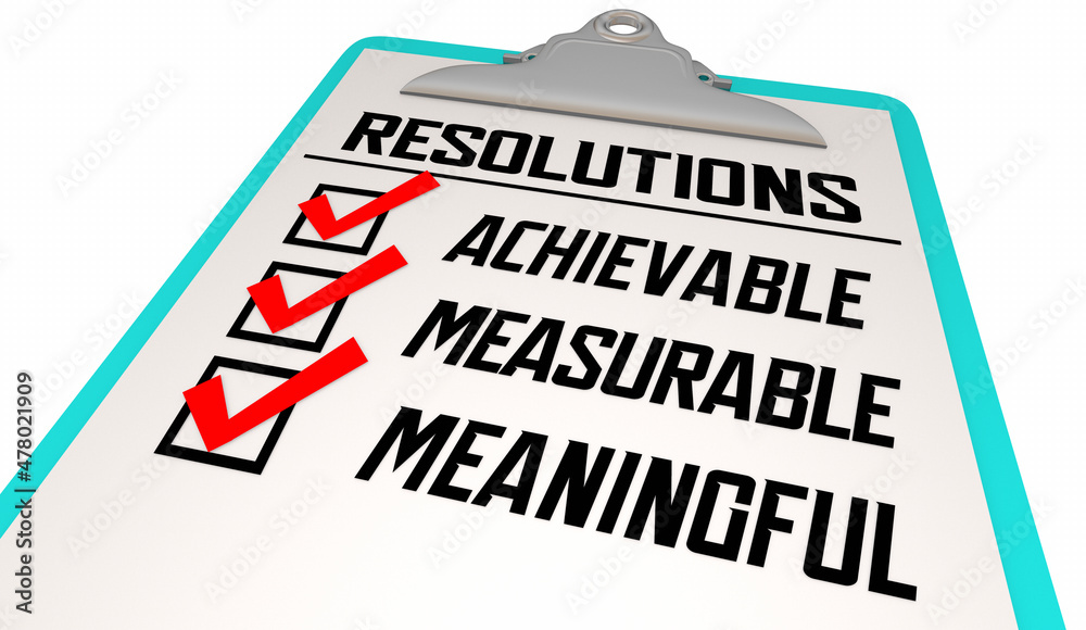 Fototapeta premium Resolutions Achievable Measurable Meaningful Checklist 3d Illustration