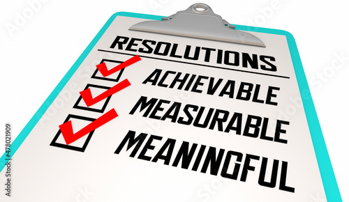 Fotografie, Obraz Resolutions Achievable Measurable Meaningful Checklist 3d Illustration