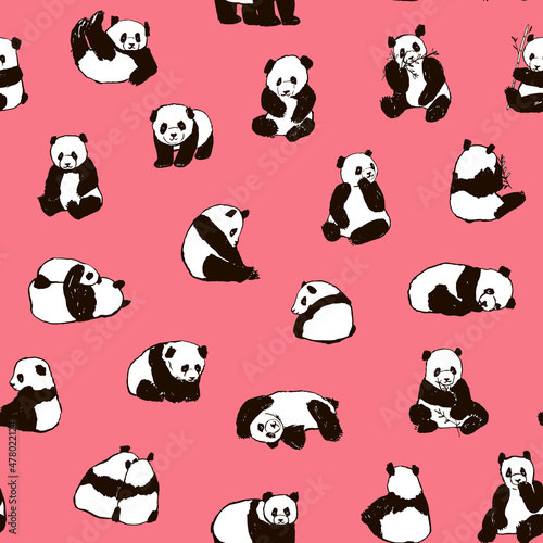 Fototapeta Naklejka Na Ścianę i Meble -  Panda animal vector seamless pattern