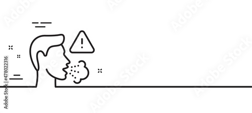 Cough line icon. Coronavirus symptom sign. Flu, sneeze or pneumonie symbol. Minimal line illustration background. Cough line icon pattern banner. White web template concept. Vector