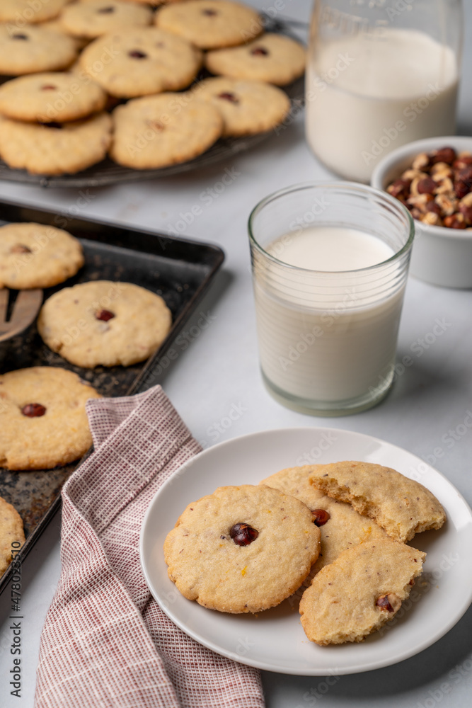 Hazelnut shortbread cookies and milk Hazelnut shortbread cookies and milk