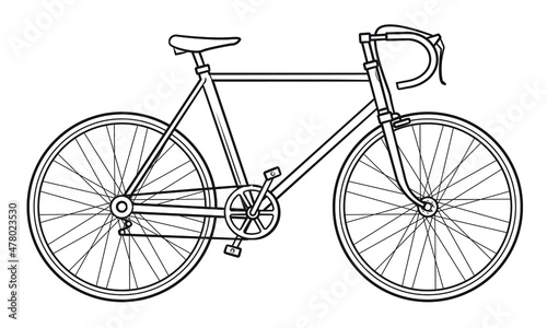 Classic racing bicycle outline drawing - stock illustration.