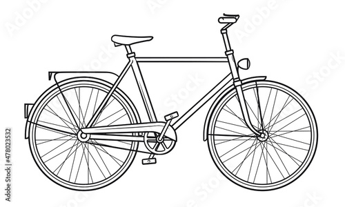 Classic bicycle outline drawing - stock illustration.
