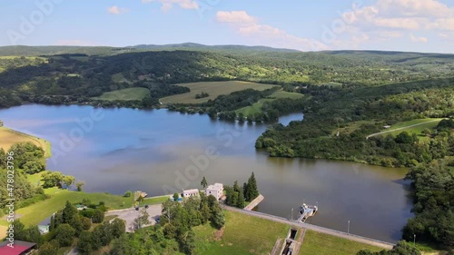 Aerial view of the Lipovina reservoir in the village of Batovce in Slovakia photo