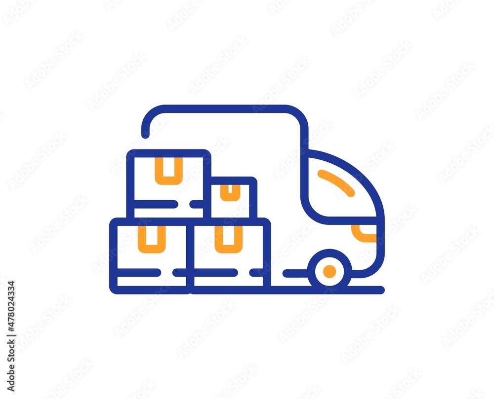 Delivery truck line icon. Warehouse boxes sign. Wholesale goods symbol. Colorful thin line outline concept. Linear style delivery truck icon. Editable stroke. Vector