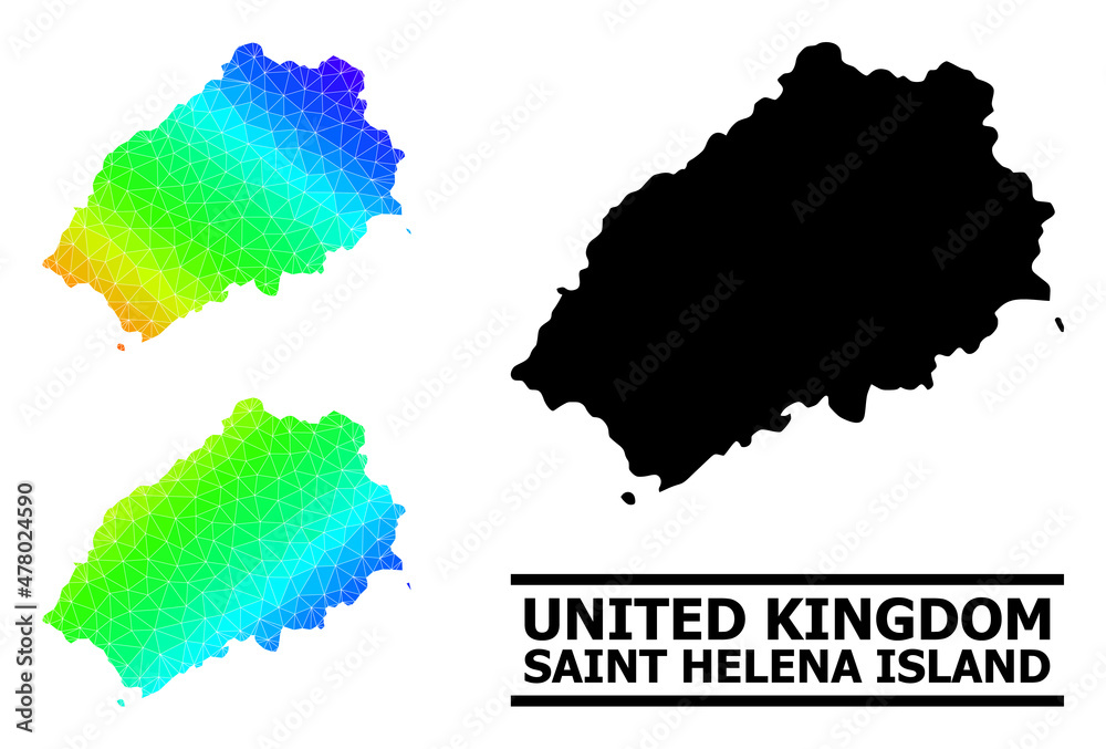 Vector lowpoly spectrum colored map of Saint Helena Island with diagonal gradient. Triangulated map of Saint Helena Island polygonal illustration.