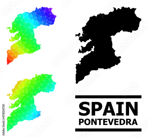 Vector lowpoly spectral colored map of Pontevedra Province with diagonal gradient. Triangulated map of Pontevedra Province polygonal illustration.
