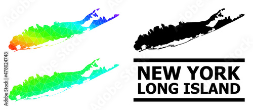 Vector low-poly rainbow colored map of Long Island with diagonal gradient. Triangulated map of Long Island polygonal illustration.