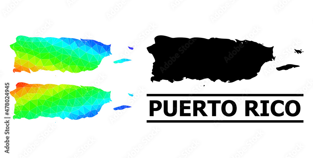 Colorful Map Puerto Rico Vector low-poly spectrum colored map of Puerto Rico with diagonal ...