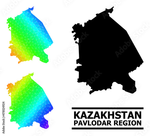 Vector low-poly rainbow colored map of Pavlodar Region with diagonal gradient. Triangulated map of Pavlodar Region polygonal illustration. photo