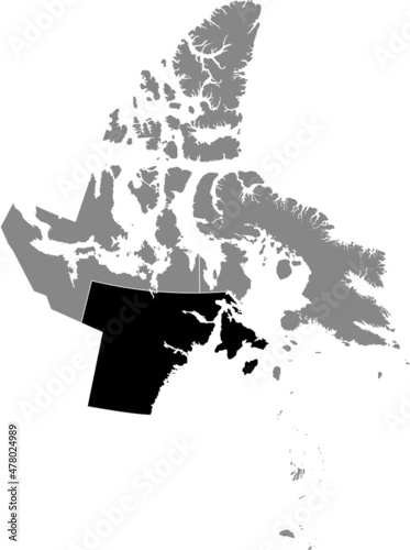 Black flat blank highlighted location map of the KIVALLIQ-KEEWATIN Region inside gray administrative map of the Canadian territory of Nunavut  Canada