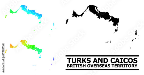 Vector lowpoly rainbow colored map of Turks and Caicos Islands with diagonal gradient. Triangulated map of Turks and Caicos Islands polygonal illustration. photo
