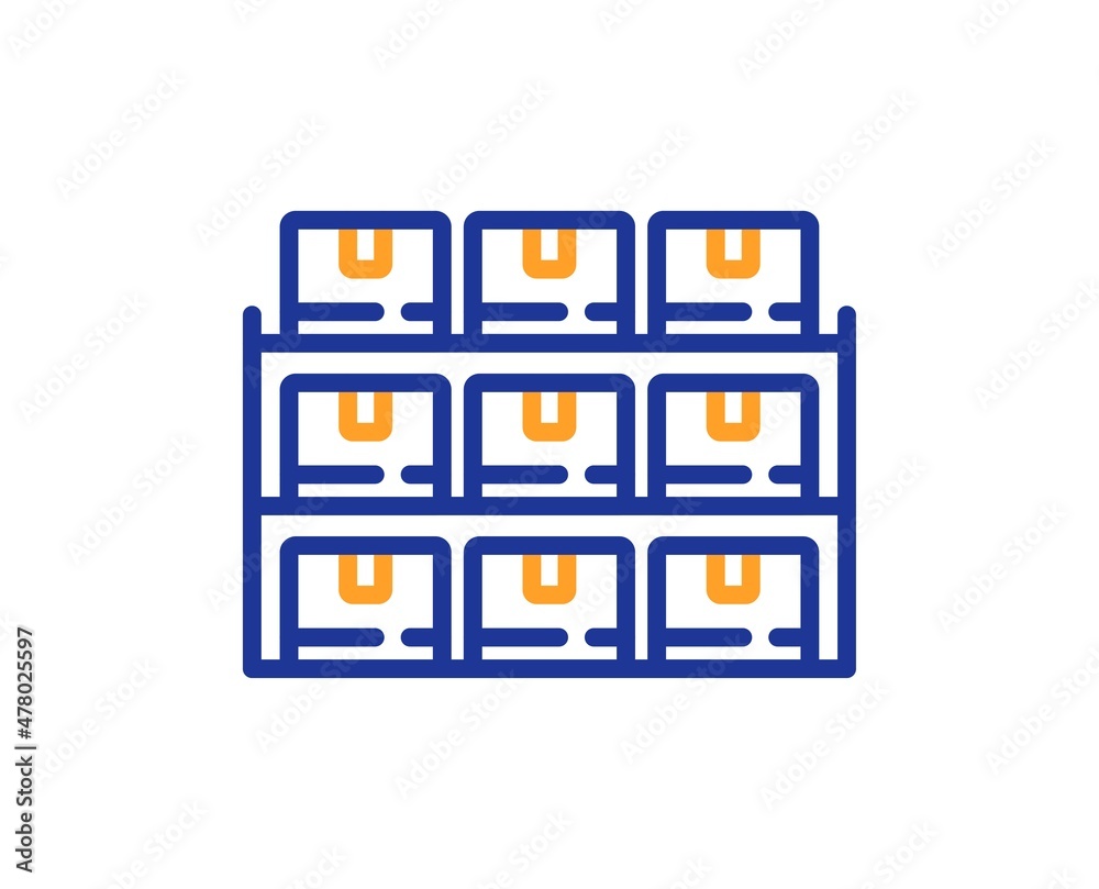 Boxes shelf line icon. Warehouse inventory sign. Logistic wholesale goods symbol. Colorful thin line outline concept. Linear style boxes shelf icon. Editable stroke. Vector Boxes shelf line icon. Warehouse inventory sign. Logistic wholesale goods symbol. Colorful thin line outline concept. Linear style boxes shelf icon. Editable stroke. Vector