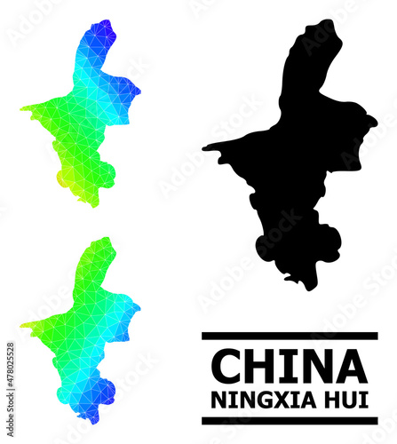 Vector low-poly spectral colored map of Ningxia Hui Region with diagonal gradient. Triangulated map of Ningxia Hui Region polygonal illustration.