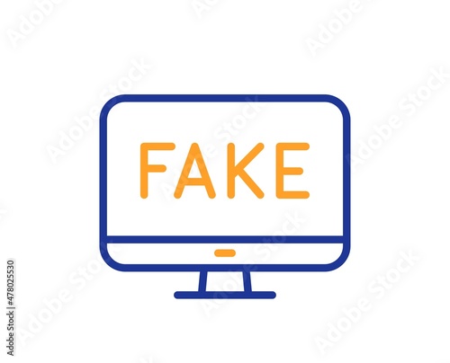 Fake news line icon. Propaganda conspiracy tv sign. Wrong truth symbol. Colorful thin line outline concept. Linear style fake news icon. Editable stroke. Vector