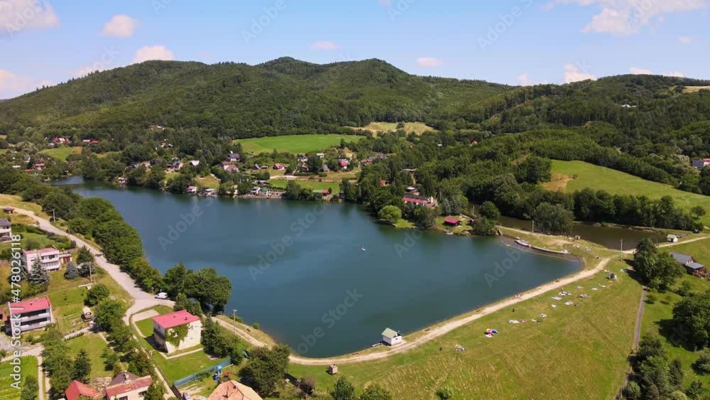Aerial view of a lake in the village of Bansky Studenec in Slovakia Aerial view of a lake in the village of Bansky Studenec in Slovakia