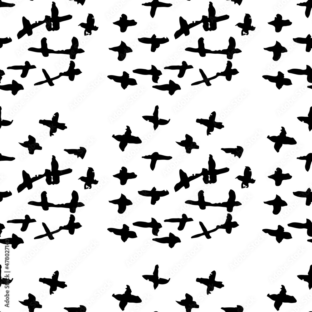 Vector seamless pattern with black crosses on white background. Ink brush strokes. Hand drawn grunge texture.