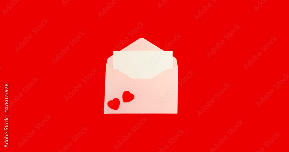 Empry celebration envelope on red background. Top view Empry celebration envelope on red background. Top view