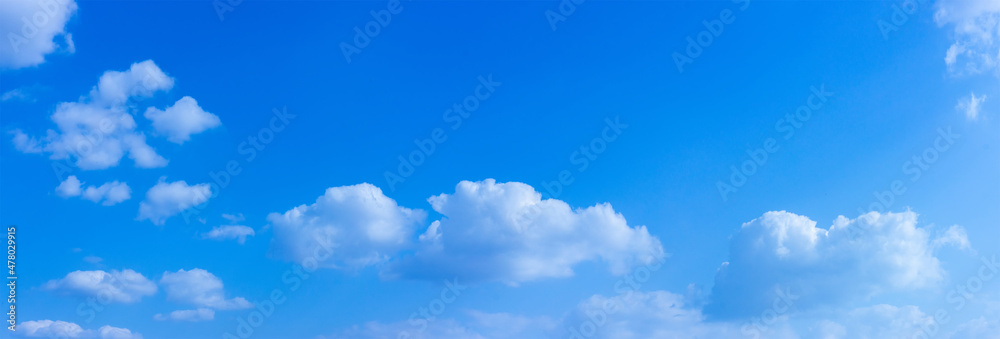 Panorama blue sky clouds background. Beautiful landscape with clouds in the sky