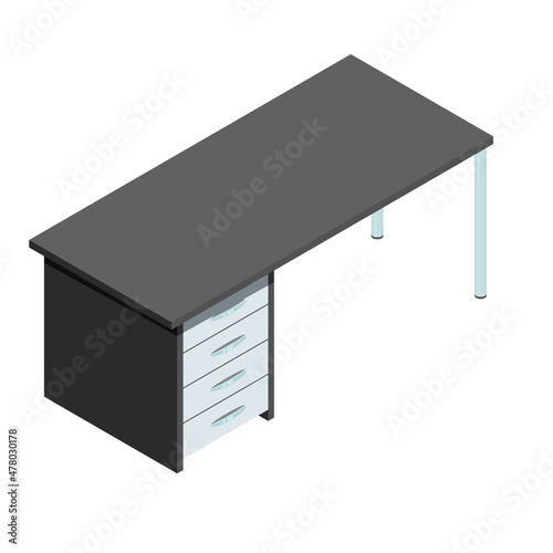Vector isometric illustration of a writing or computer desk in a modern style