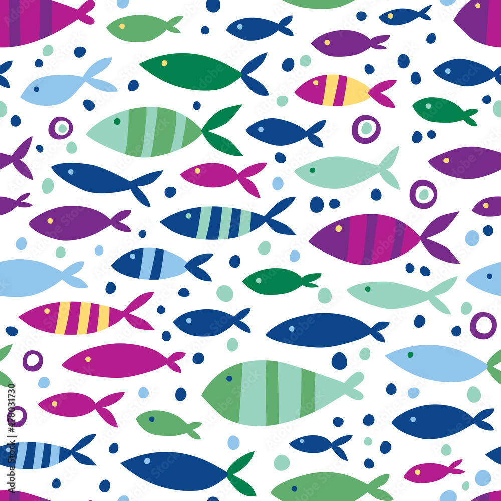 Seamless pattern with striped exotic fish. Simple vector background for your design in blue tones with fishes. Seamless pattern with striped exotic fish. Simple vector background for your design in blue tones with fishes.