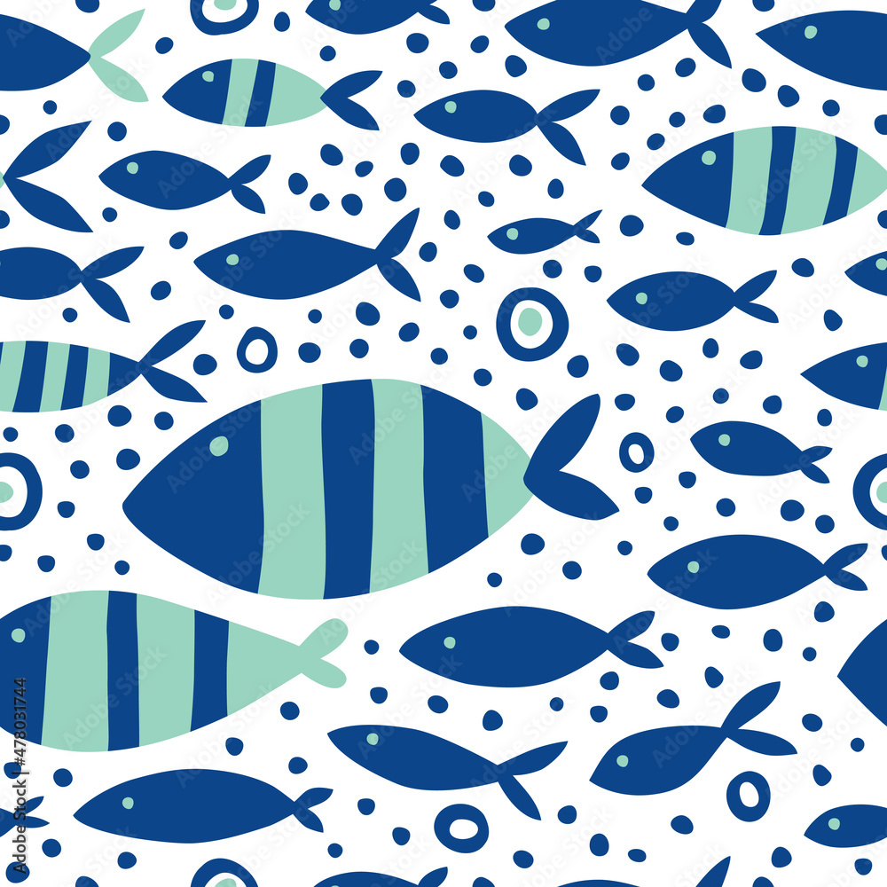 Seamless vector pattern with striped fish on a white background. Seamless vector pattern with striped fish on a white background.