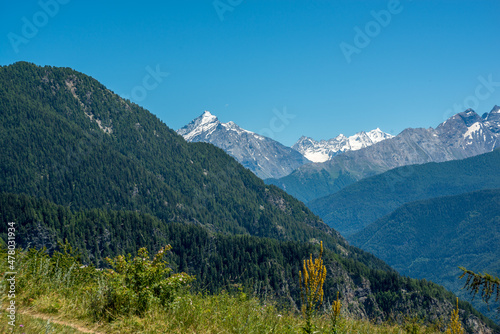 mountain panorama with snowy Monte Bianco on background