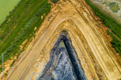 Open Pit Strip Coal Mine in Midwestern USA Aerial View