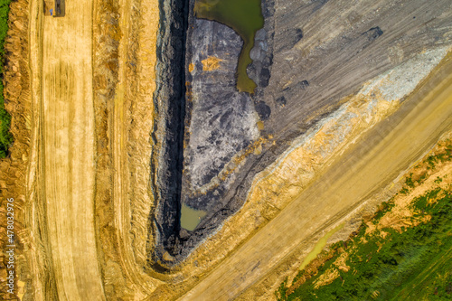 Open Pit Strip Coal Mine in Midwestern USA Aerial View