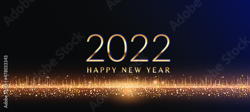 2022 Glittering New Year Card, Festive Sparkling Gold Background, Horizontal banner