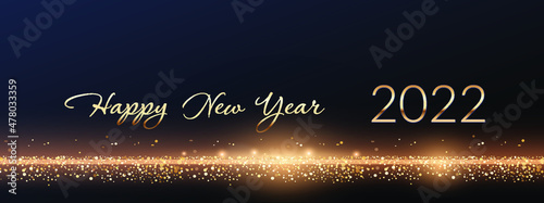 2022 Glittering New Year Card, Festive Sparkling Gold Background, Horizontal banner