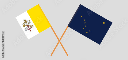 Crossed flags of Vatican and the State of Alaska. Official colors. Correct proportion