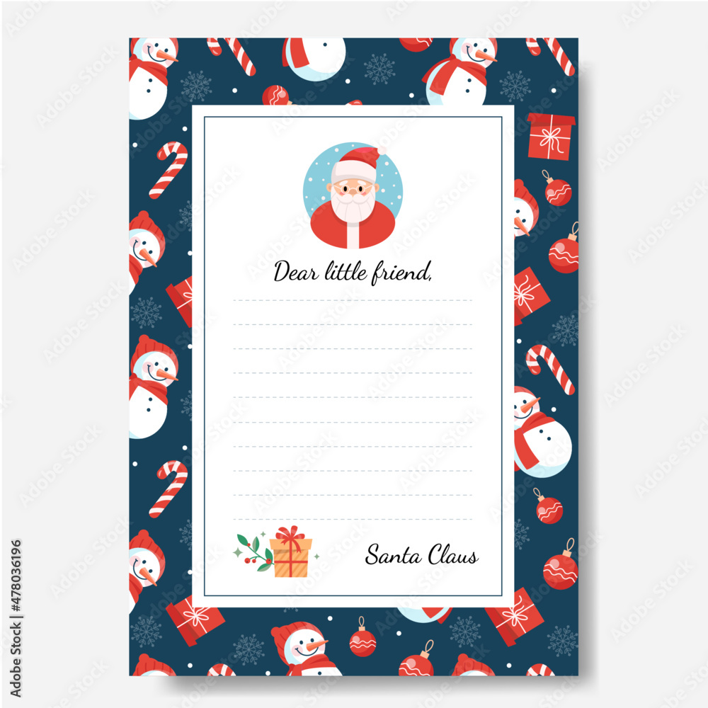 Christmas letter from Santa Claus template. Layout in A4 size. Pattern ...