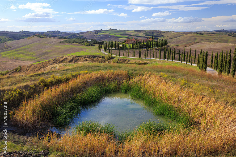 Tuscany pond on a sunny day