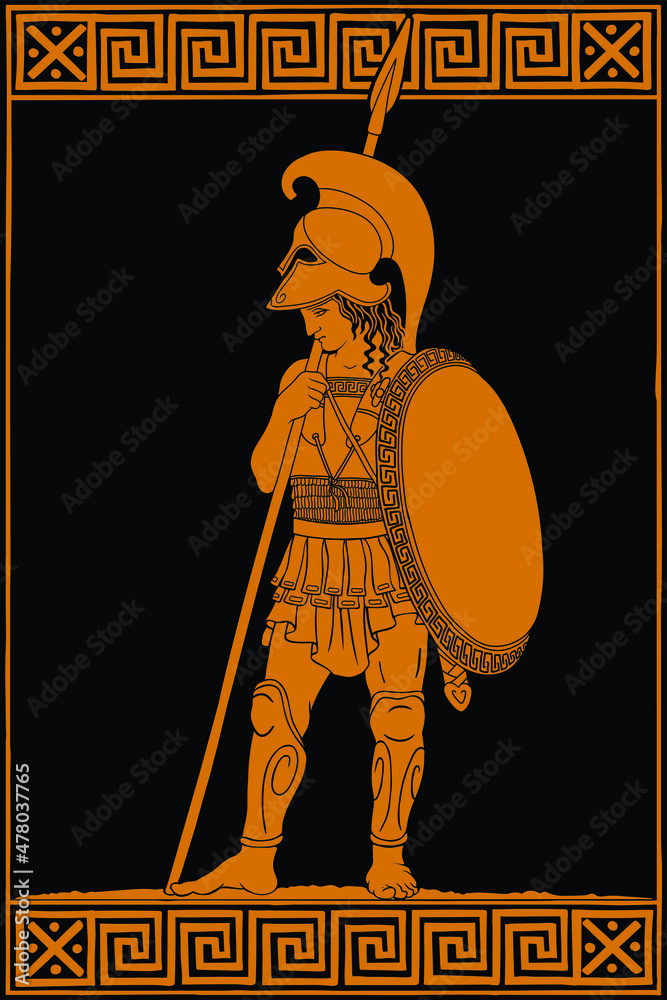 Ancient Greek warrior with a spears and shields in their hands.