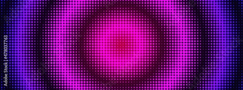 Neon abstract background, dot pattern, spheres, circles. Chaotic lines, waves. Hypnosis. Vector illustration. Poster for social networks, banners, technology, medicine, websites.