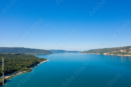 The famous Lac de Sainte-Croix in Europe, France, Provence Alpes Cote dAzur, Var, in summer, on a sunny day.