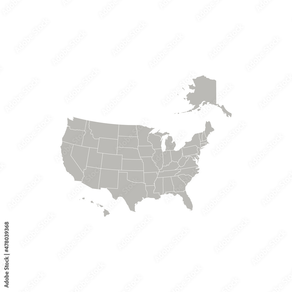 Map of United States Isolated on white background