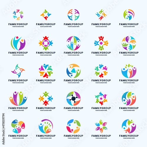 set of human community family logo design collection