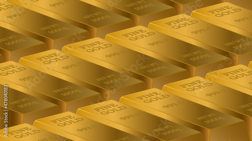 Bricks in gold bars stacked in rows