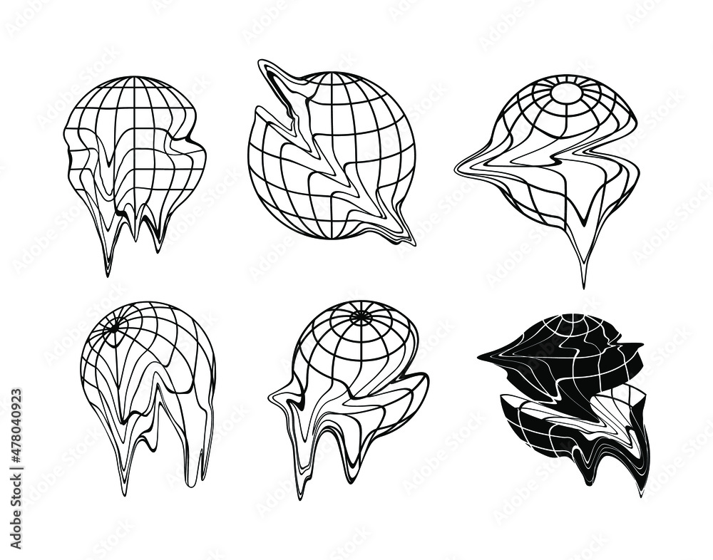 melting globes vector graphic elements illustrations for designer - obrazy, fototapety, plakaty 