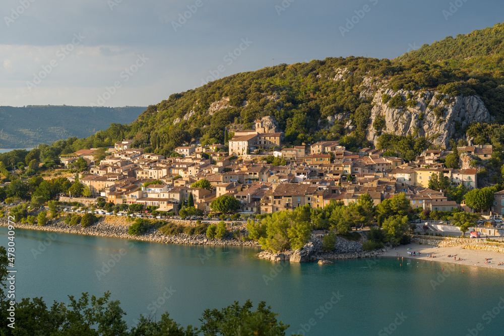 The town of Bauduen in Europe, France, Provence Alpes Cote dAzur, the Var, in the summer on a sunny day. The town of Bauduen in Europe, France, Provence Alpes Cote dAzur, the Var, in the summer on a sunny day.