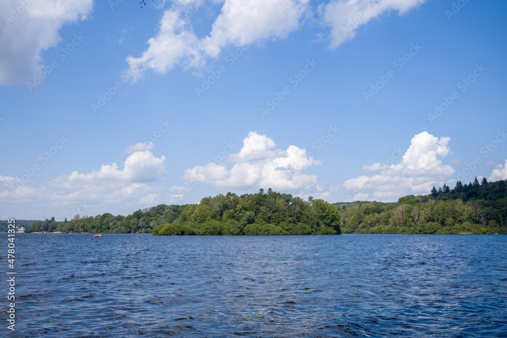 The Lac des Settons in Europe, France, Burgundy, Nievre, Morvan, in summer, on a sunny day. The Lac des Settons in Europe, France, Burgundy, Nievre, Morvan, in summer, on a sunny day.