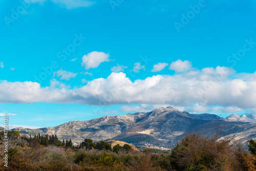 Beautiful view of mountains and blue sky with clouds. Split, Croatia
