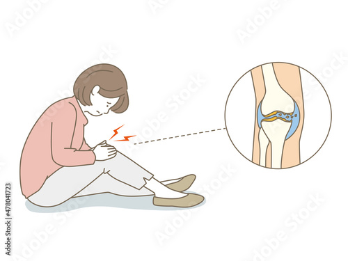 膝が痛くて座り込む女性のベクターイラスト