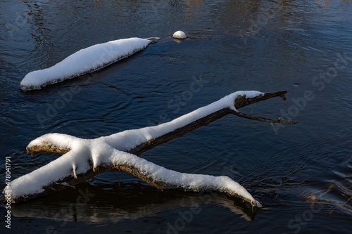 Winter river Poplar Creek, Elgin, IL Usa