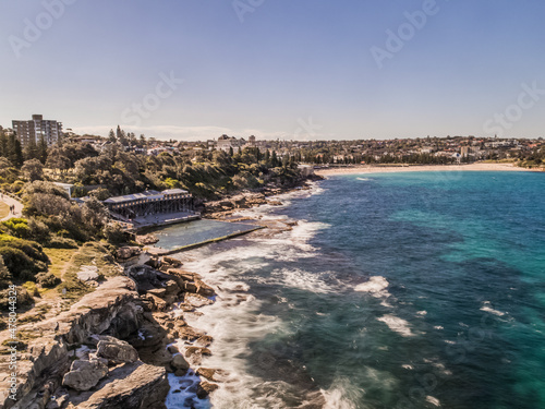 Fototapeta Naklejka Na Ścianę i Meble -  Long Exposure Drone Shot of Wylie's Baths Coogee Sydney Australia