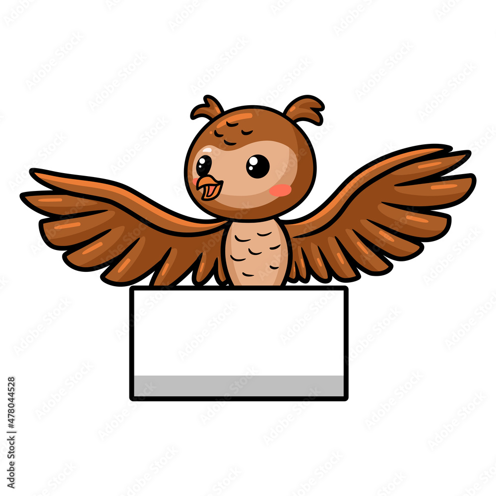 Cute little owl cartoon with blank sign Cute little owl cartoon with blank sign