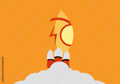 Fototapeta illustration of a rocket taking off with thick smoke