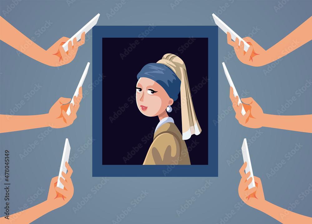 Αυτοκόλλητο Tourists Taking Photos of a Painting in the Museum Vector Cartoon